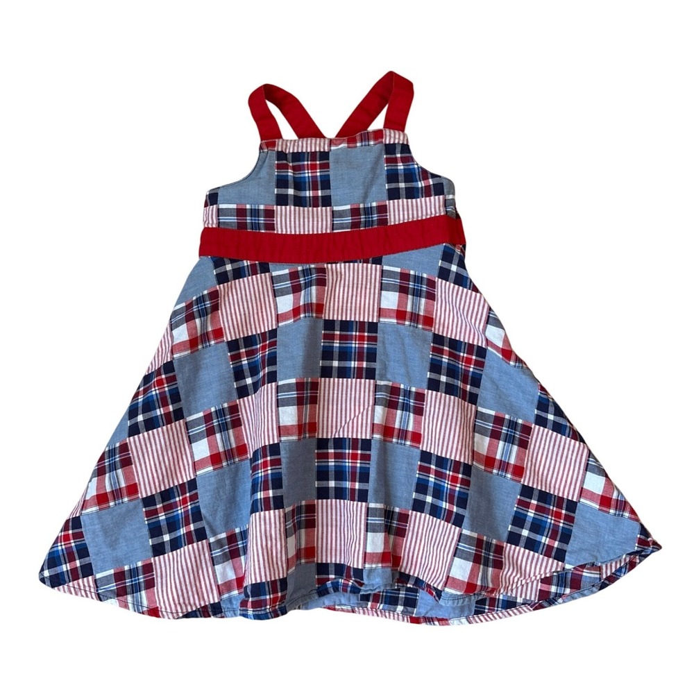 Gymboree Patchwork Dress Girls Red Blue Plaid Striped Sleeveless SIZE 4